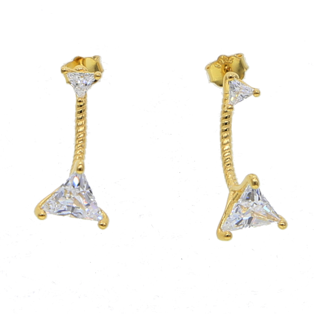 gold plated triangle cz jacket earring for women 925 sterling silver double sided geometric fashion jewelry