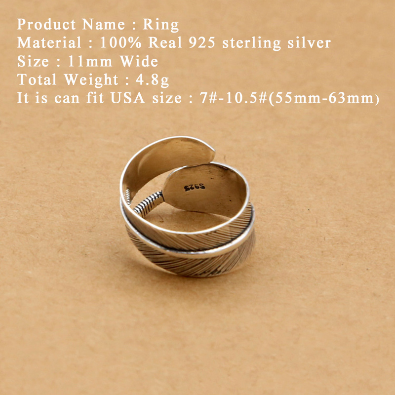 Fashion Ring 100% Real 925 Sterling Silver Biker Men Women Jewelry Takahashi Simple Feather Opening Ring GR6 D18111306