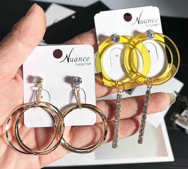 new fashion girl Madam Luxurious geometry Pearl crystal gemstone zircon Earrings alloy Tassels Earrings Mix 15 styles 15 pairs