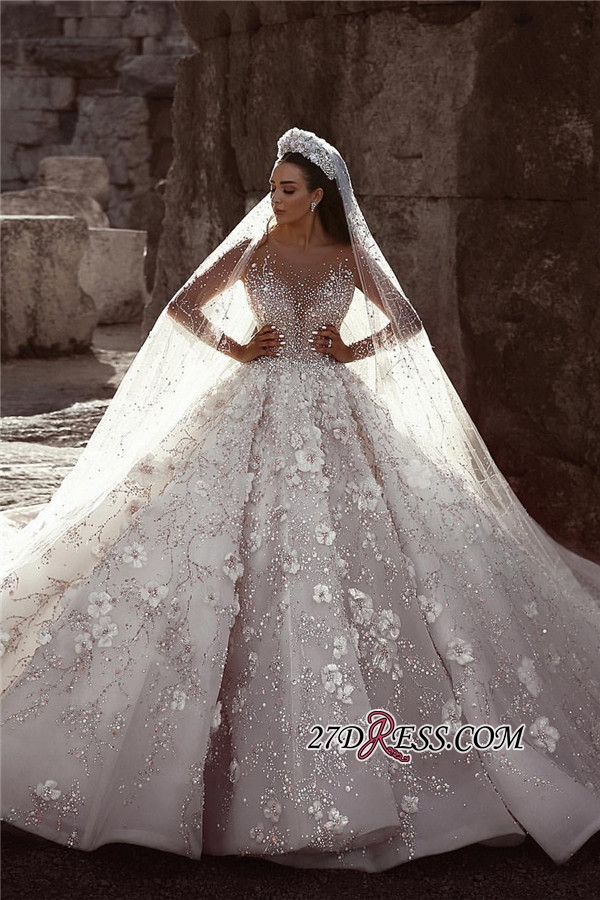 Elegant 2024 Long Sleeve Zipper Back Wedding Dresses with wers & Crystals
