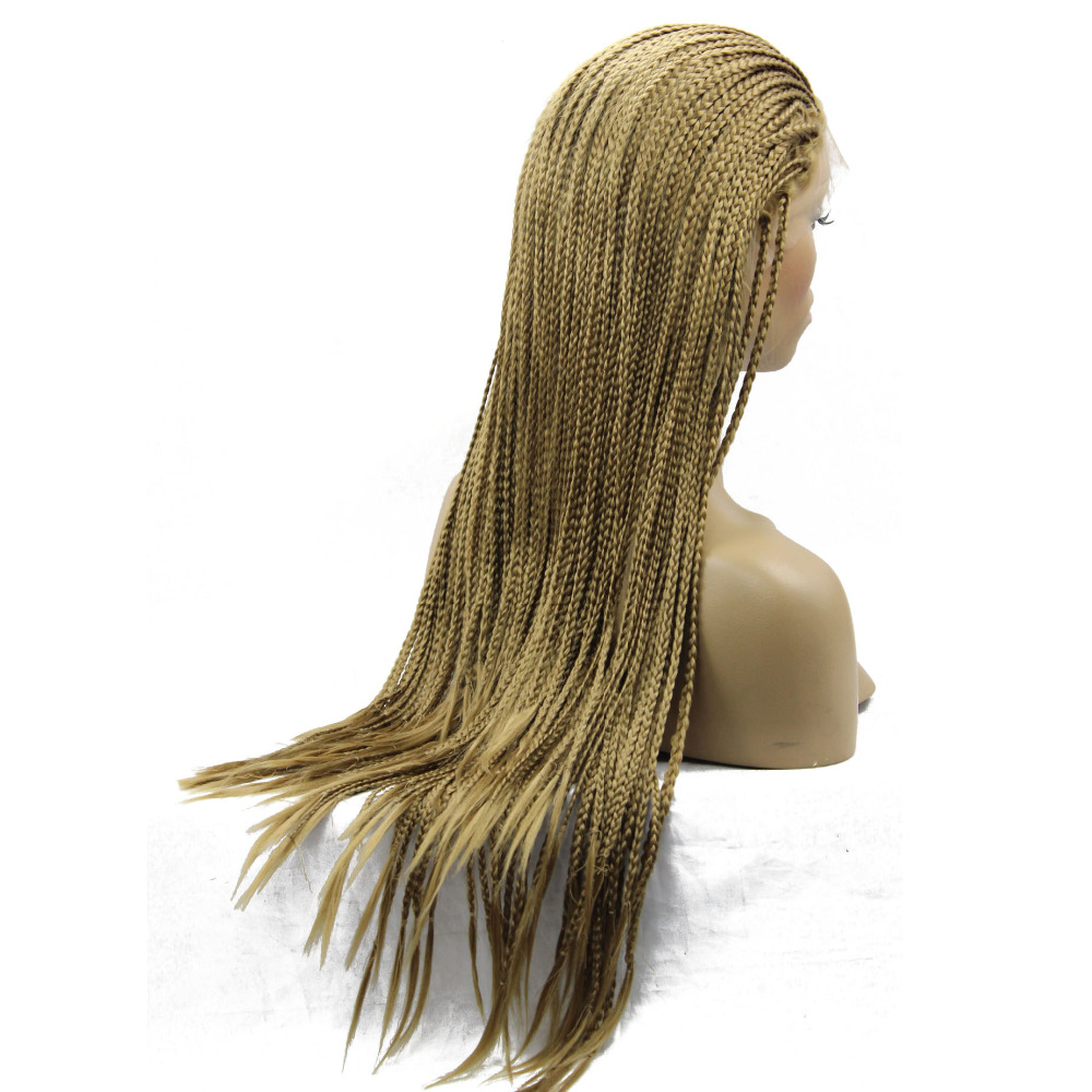 Honey Blonde Micro Braid Wig Synthetic Lace Front Wig Heat Resistant Fiber black/brown /burgundy Braided Box Braids Wig for Black Women