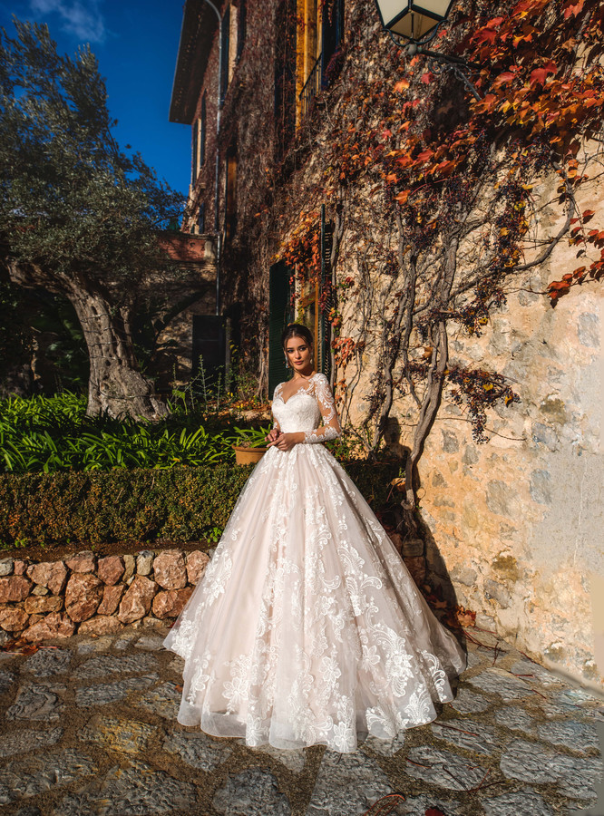 A e Beach Dresses V Neck Lace Long Sleeves Blush Pink Tulle Custom Made Country Bridal Gowns Plus Size Wedding Dress