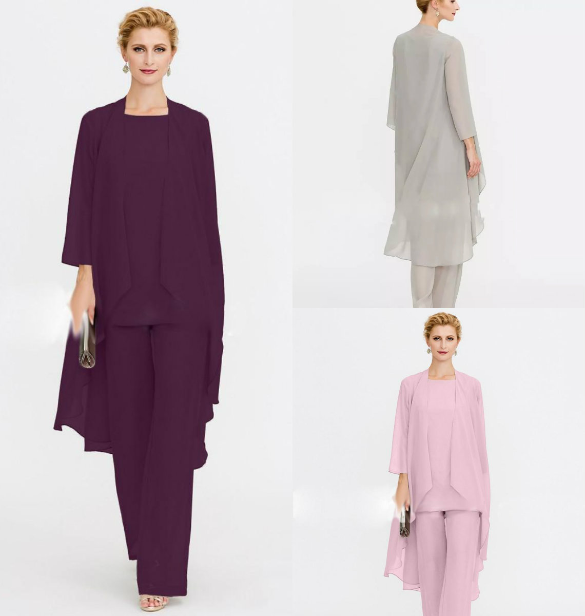 Chic Mother Of The Bride Pant Suits With Long Jacket Three Pieces Cheap Wedding Guest Groom Dresses Mothers Outfit Long Garment Dress