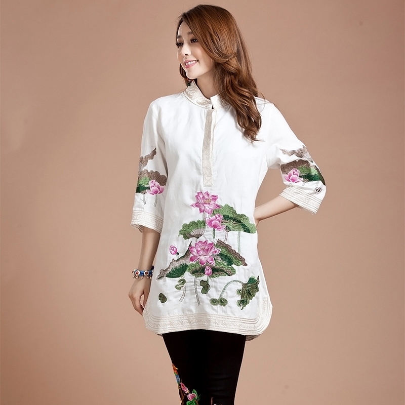 Women Blouse Spring Autumn Fashion Tang Suit Traditional ethnic clothing Mandarin Collar cotton Linen Cheongsam Blouse Chinese Style Top