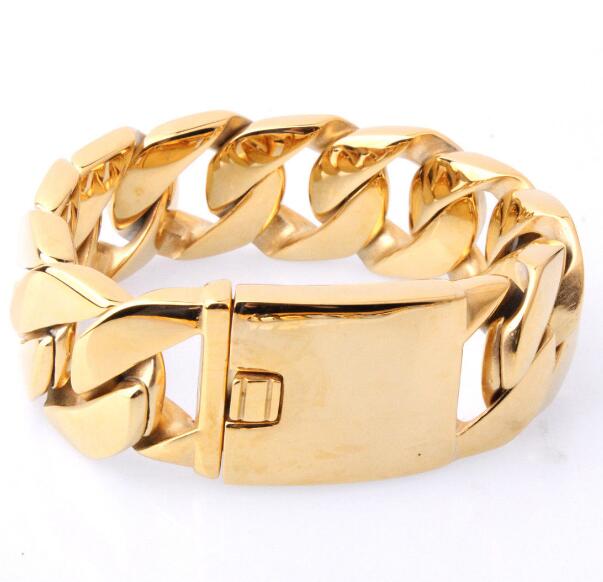 23cm (9 inch) or 21.5cm (8.5 in) Jewelry Large 316L Stainless steel jewelry Gold Miami cuban curb chain bracelet bangle Heavy Huge 26mm Mens