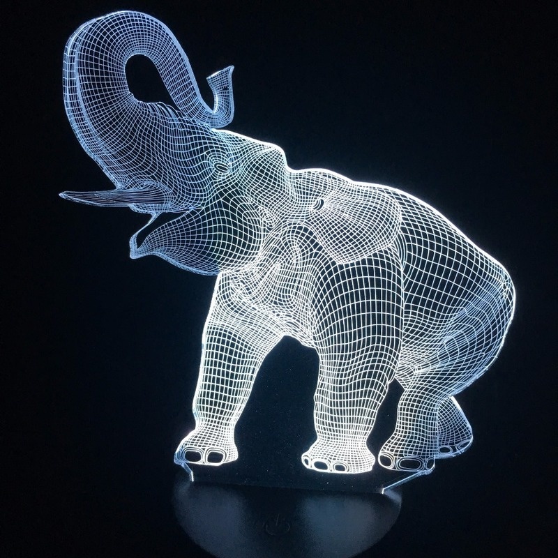 Amazing 3D Illusion LED Table Lamp Night Light with Animal Elephant Shape Touch 7 Colors Change Effect