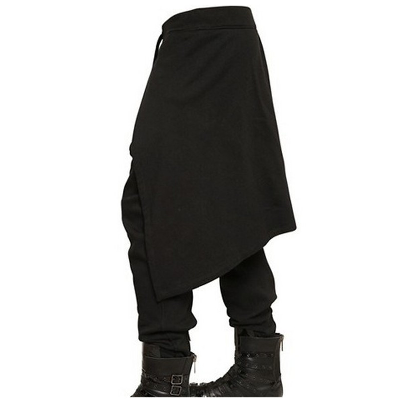 2018 Brand Cool Mens Gothic Punk Style Harem Pants Black Hip Hop Wear Skinny Dress Skirt Pants Trousers Faux 2pieces