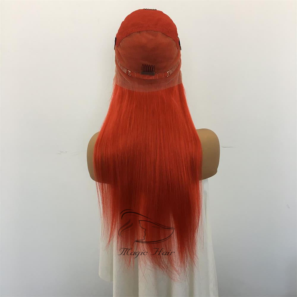 Full Lace Human Hair Wigs Red Color Silky Straight Brazilian Virgin Human Hair 150 Density Lace Front wig With Baby Hair Glueless