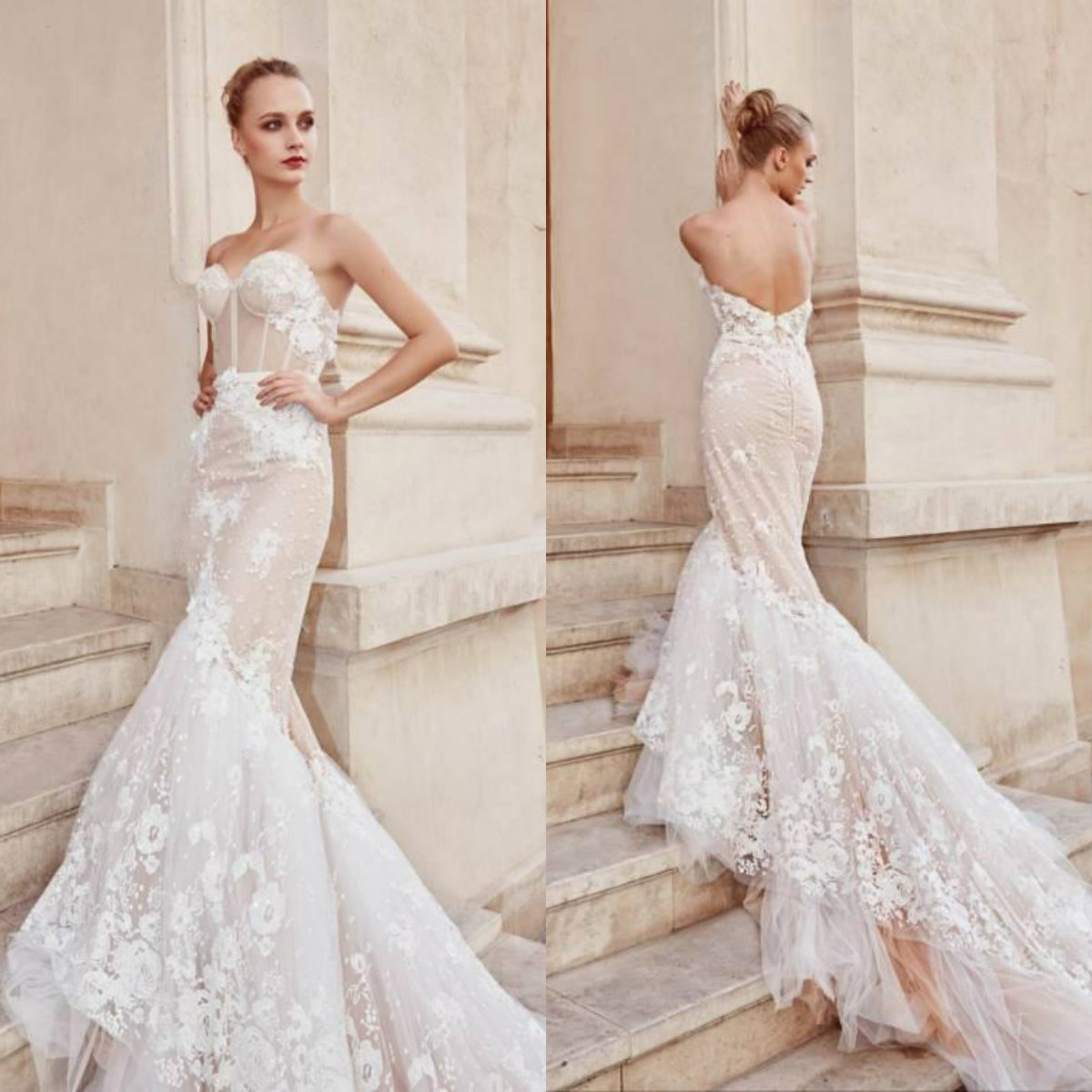 Sweetheart Backless Mermaid Wedding Dress Appliqued Sweep Train Lace Bridal Gowns With Boning Illusion Wedding Dresses, Ivory
Sweetheart Backless Mermaid Wedding Dress Appliqued Sweep Train Lace Bridal Gowns With Boning Illusion Wedding Dresses, Ivory