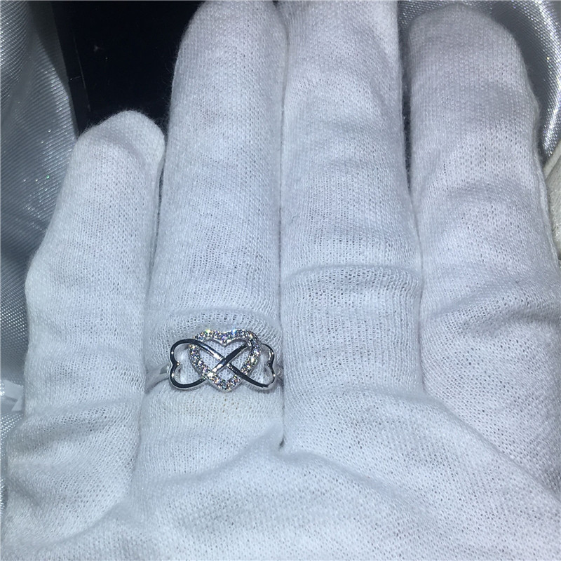 Vecalon Heart to Heart Real Soild 925 Sterling Silver ring 5A Zircon Cz Engagement wedding Band rings for women Bridal Gift