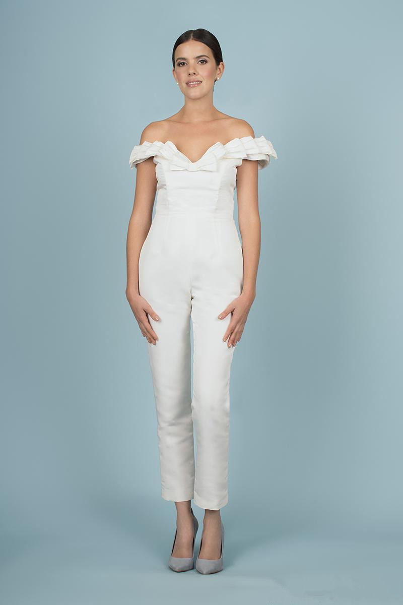 Women Jumpsuit With Detachable Train White Prom Dresses Off Shoulder Sweep Train Elegant Evening Dress Party Zuhair Murad Dress Vestidos