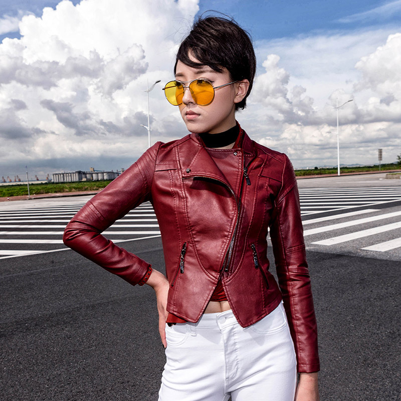 LXUNYI White Black PU leather Motorcycle jacket Women 2017 Autumn Short Slim Zipper Coat Plus Size Ladies leather jackets Faux