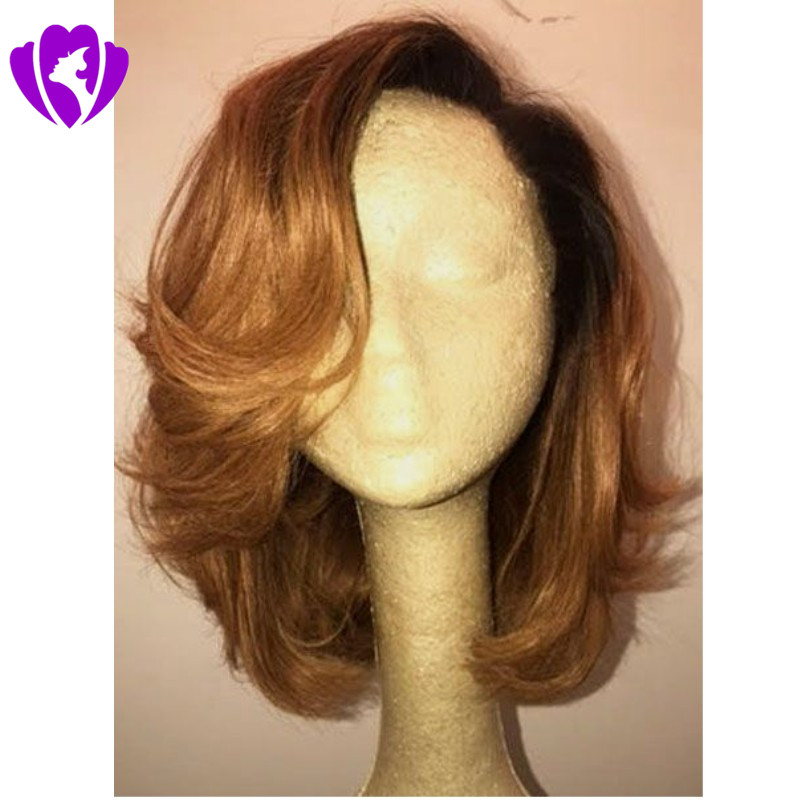 Body wave bob Cut Synthetic lace front Wigs With Bangs For Black Women Short Wavy Women's Hair Wigs Natural Heat Resistant Black Brown Color