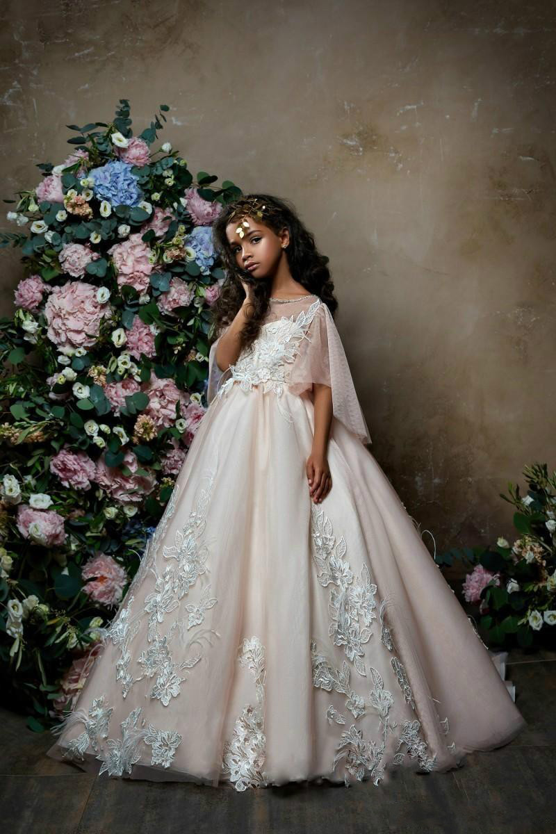 Lace Trendy Puffy Wer For Wedding Short Sleeve Tulle Long Pageant Organza First Communion Dress Girls Party Gowns