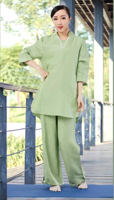 High quality Cotton linen Made India style yoga suits Top + Pants relaxed exercise uniform Buddhist sit in meditation Clothing