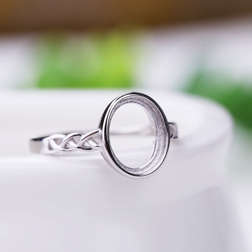 925 Sterling Silver Engagement Wedding Ring 9x10.8mm Oval Cabochon Semi Mount Ring Women for Amber Fine Jewelry Setting White Gold Color
