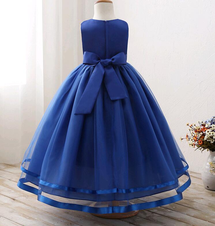 Solid Color Long-Dress with Lace & Mesh Design - Floral Beading Detailing, Perfect for Kids Aged 4-12