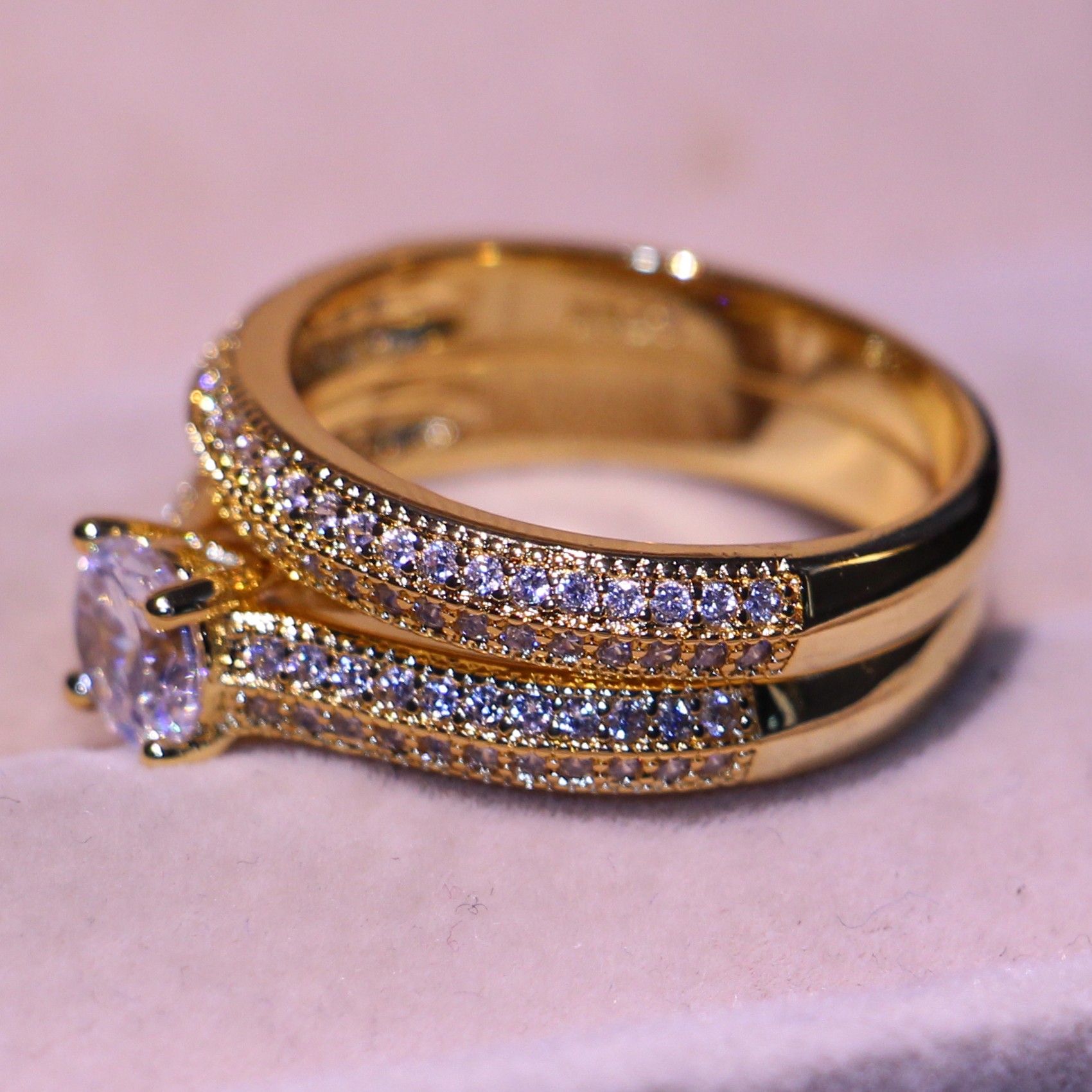 Wholesale Porfessional Handmade Jewelry Sterg Sier&Gold Filled 5A Cubic Zirconia CZ Dia Office Bridal Ring Set Gift