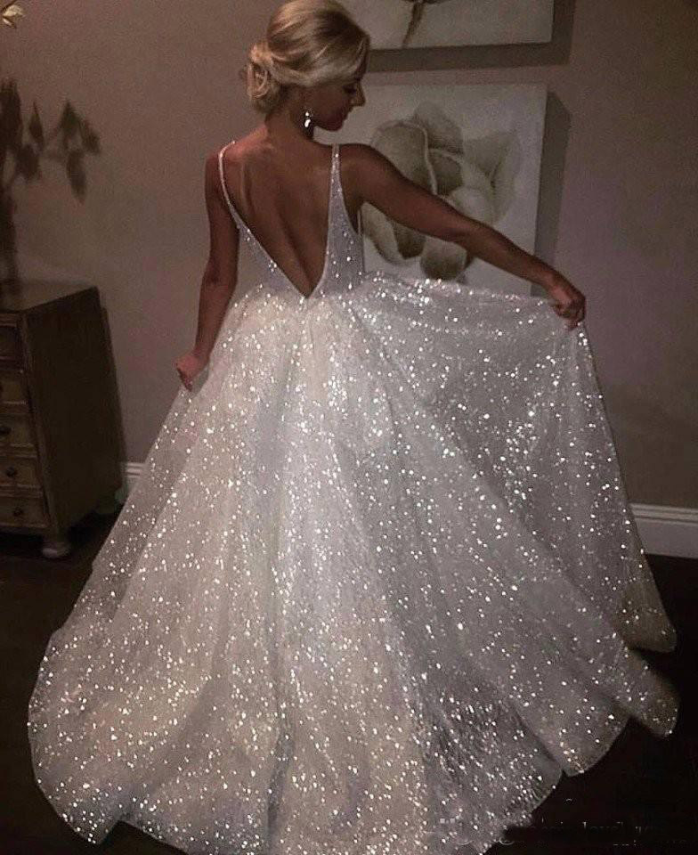 2019 Sparkly Sequined A Line Prom Dresses White Deep V Neck Backless Evening Gown Cheap Custom Special Occasion Gowns, Same as picture
2019 Sparkly Sequined A Line Prom Dresses White Deep V Neck Backless Evening Gown Cheap Custom Special Occasion Gowns, Same as picture