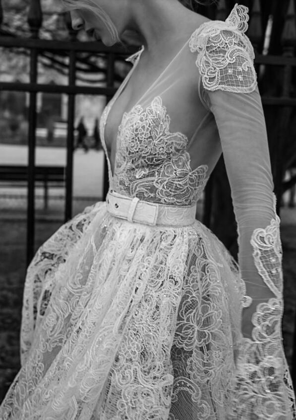 2019 Inbal Dror Short Wedding Dresses A Line Deep V Neck Illusion Sexy Backless Bohemian Bridal Gowns Appliques Lace Wedding Dress Plus