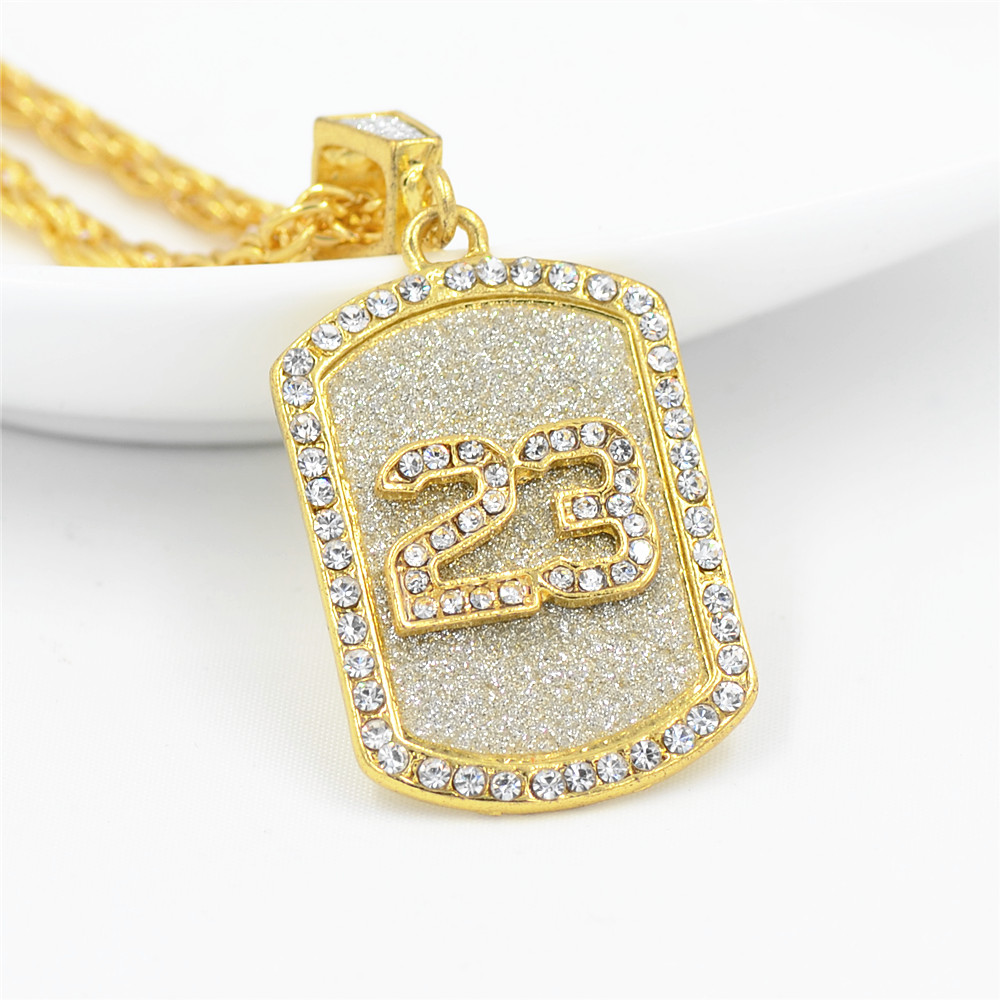 Uodesign Golden Bling Number 23 Tag Stars Rhinestone Necklaces Men Women Hip Hop necklace Charm Pendants Rock Jewelry Gift