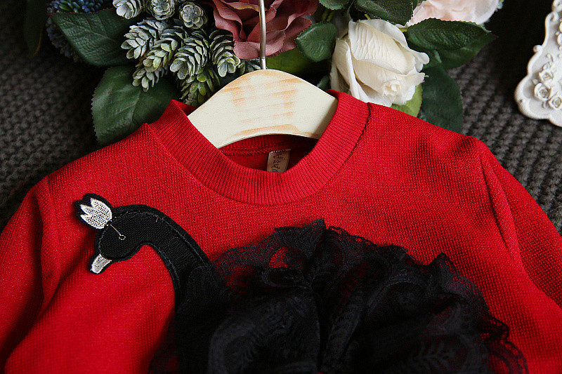 Children Clothing Baby Girls Dress Long sleeves Dress Baby Tutu Kids Stitching Dress Lace Cartoon Swan