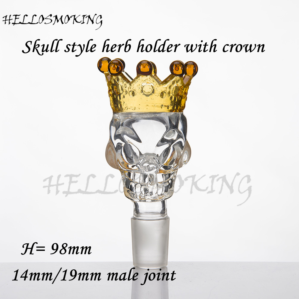 Giant Skull Style Herb Holder With Crown Glass Bowl Glass 14mm 19mm Male Joint For Glass Bongs Water Pipes hellosmoking 340
Giant Skull Style Herb Holder With Crown Glass Bowl Glass 14mm 19mm Male Joint For Glass Bongs Water Pipes hellosmoking 340