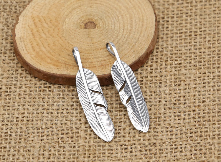 Personalized 925 sterling silver vintage jewelry Japanese antique silver hand-made designer simple feather necklace pendants men women