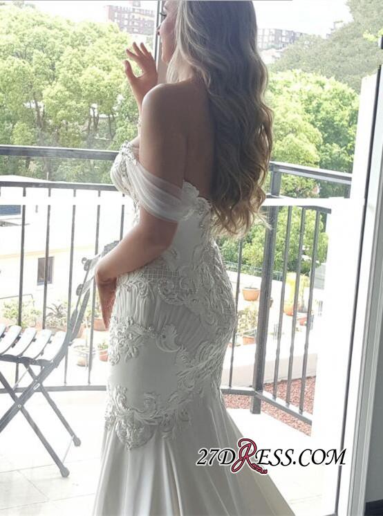Sexy Mermaid Wedding Dresses Off The Shoulder Lace Pearls Long Train Slim Fit Beach Bridal Gowns Plus Size vestido de novia
