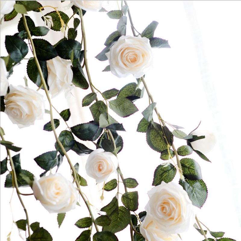 180 cm High Quality Fake Silk Roses Ivy Vine Artificial Flowers With Green Leaves For Home Wedding Decoration Hanging Garland