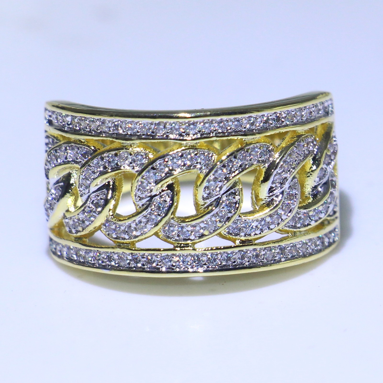 Sterg Sier & Gold Fill Pave White Sapphire CZ Dia Infinity Wide Ring - Sizes 5-10