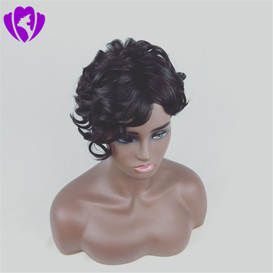 Stock fast shipping Brazilian Curly Hair Short simulation Human Hair Wigs For Black Women synthetic Wigs Color black Wig