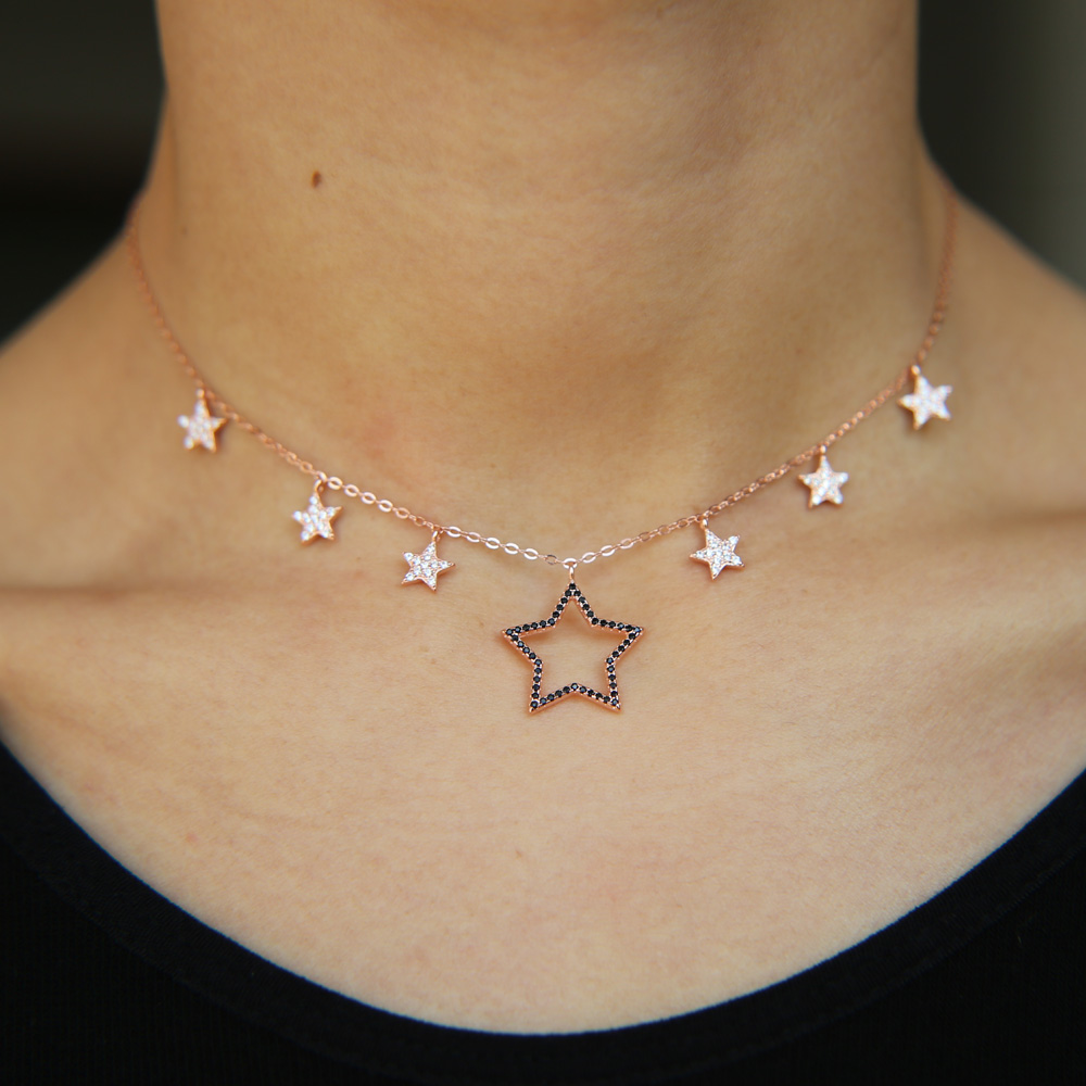 lovely star charm choker necklace cute statement jewelry 100% 925 sterling silver women collar collarbone Star pendant necklaces jewelry