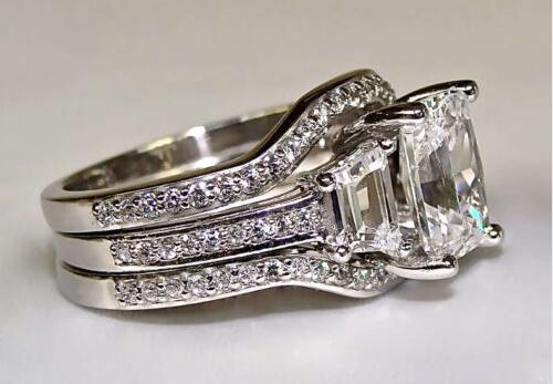 10K Gold Filled Princess Cut White Topaz CZ Wedding Ring Set for Women - Boho, South American, African Styles