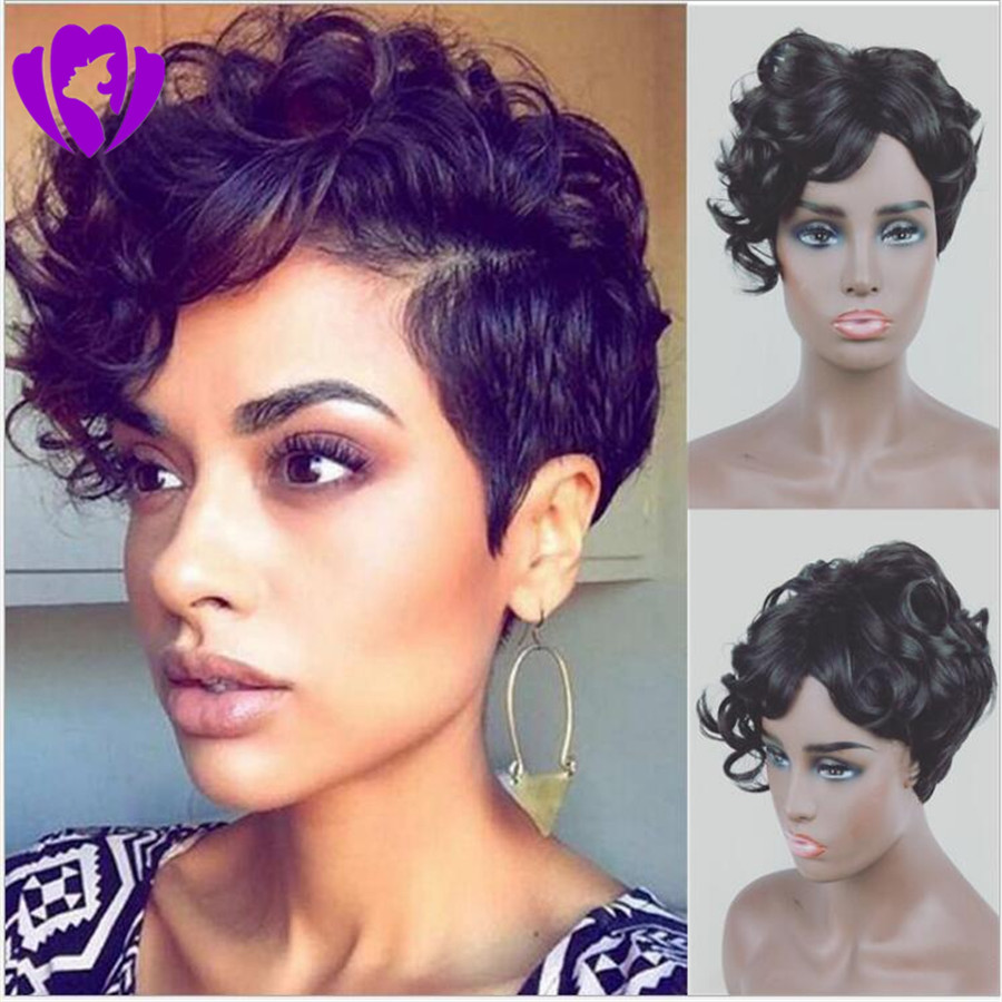Stock fast shipping Brazilian Curly Hair Short simulation Human Hair Wigs For Black Women synthetic Wigs Color black Wig