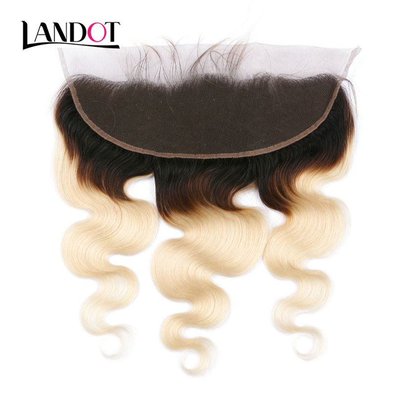Ombre 1b/613# Bleach Blonde Brazilian Virgin Human Hair Lace Frontal Closure 13x4 Size Peruvian Malaysian Indian Body Wave Straight Closures