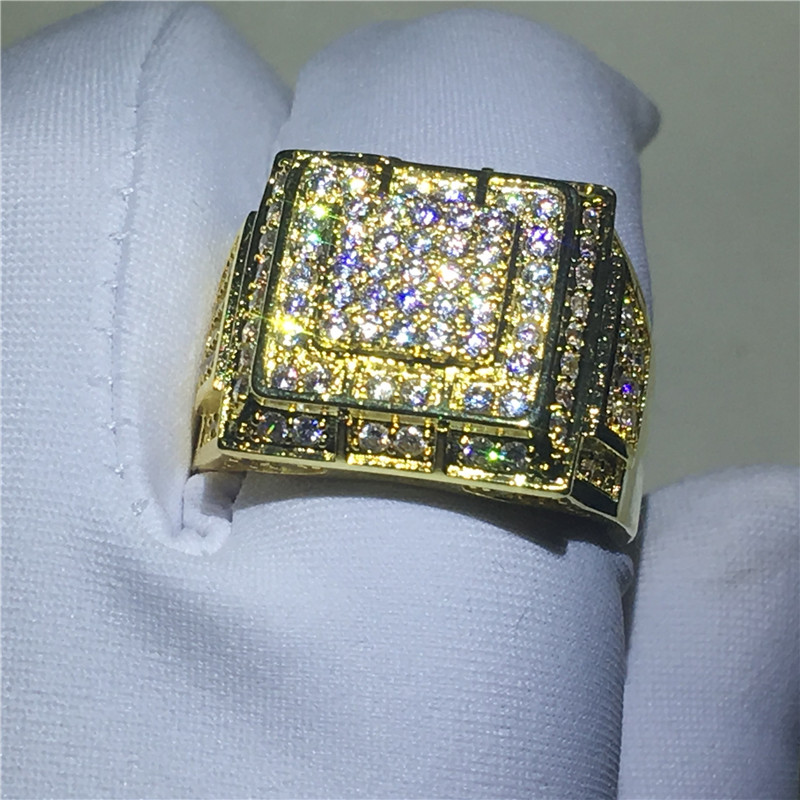 Hiphop Male ring Yellow Gold Filled Pave setting 4A zircon cz Party wedding bands rings for men Jewelry size 6-13