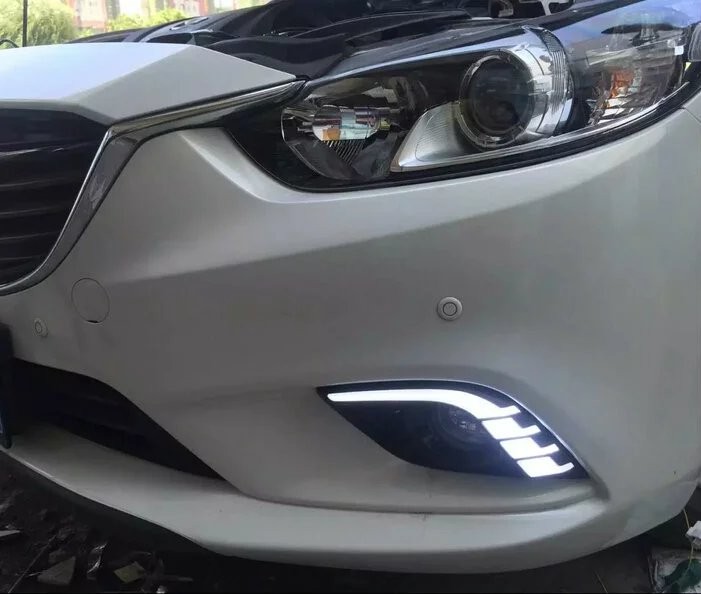 Turning Signal & Dimming style relay 12V LED car DRL daytime running lights with fog lamp hole for Mazda 6 Atenza 2013 2014 2015