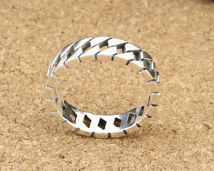 925 sterling silver jewelry American & European vintage style ring simple chain link design for men and women's gift free shipping