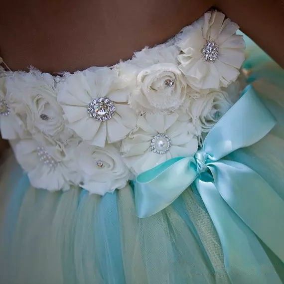 Mint Green Princess Flower Girl Wedding Dresses One Shoulder Strap Flowers Bodice Ball Gown Tulle Skirt Little Girls Birthday Party Dresses