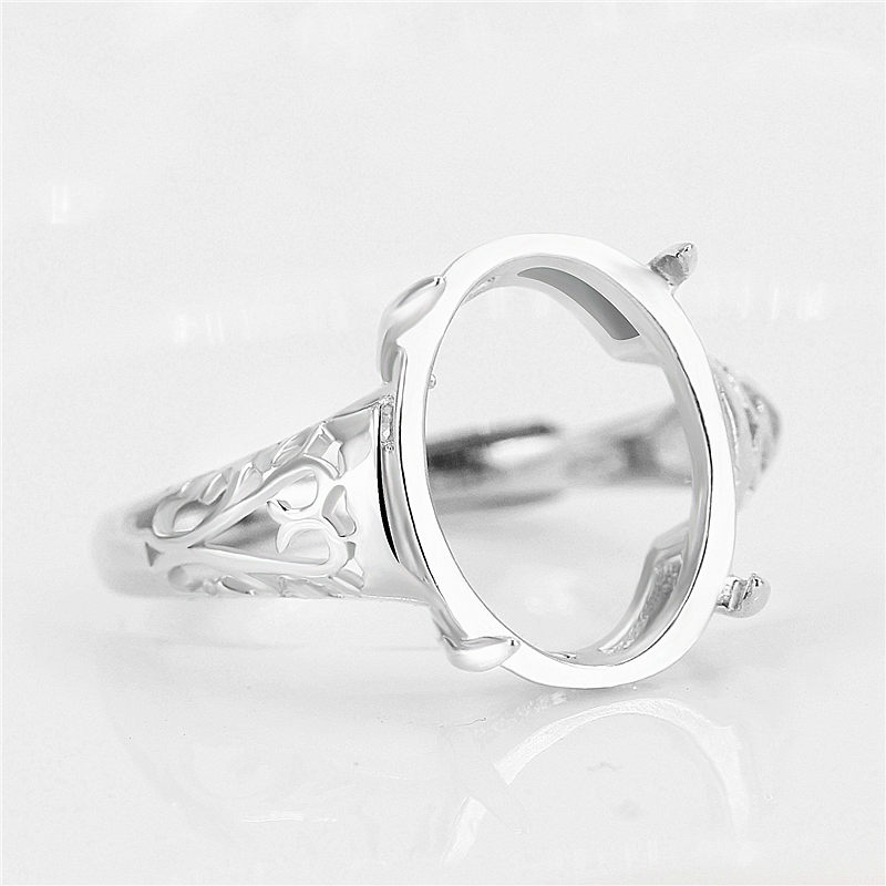 925 Sterling Silver Engagement Wedding Ring for Women 10x13mm Oval Cabochon Semi Mount Ring Setting White Gold Color