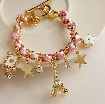 hot Fashion new star flower heart-shaped card rope Eiffel Tower crystal bracelet female fashion classic exquisite