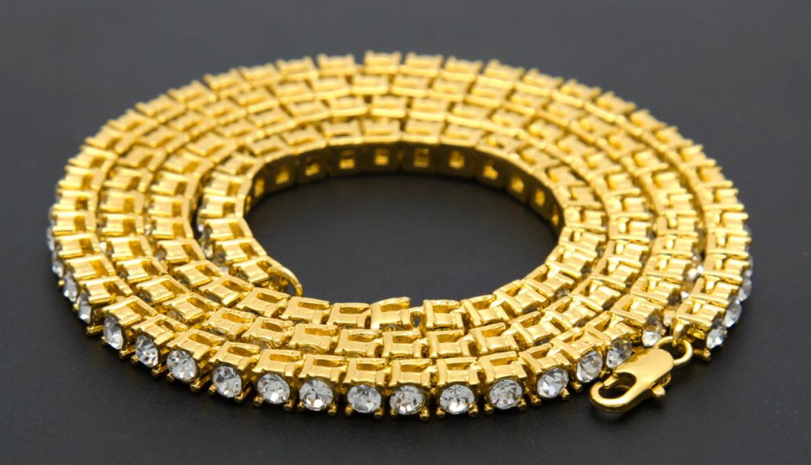 Men Hip Hop Bling Bling Iced Out Tennis Chain 1 Row Necklaces Silver/Gold Color Men Chain Fashion Jewelry