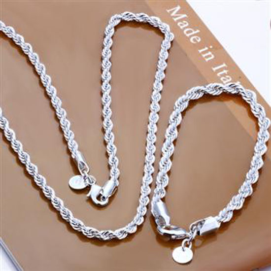 Fashion 925 Sterling Silver Set Solid Rope Chain 4MM Men Women Bracelet Necklace 16"-24inch jewelry Link Italy Hot sale Xmas New S051
Fashion 925 Sterling Silver Set Solid Rope Chain 4MM Men Women Bracelet Necklace 16"-24inch jewelry Link Italy Hot sale Xmas New S051