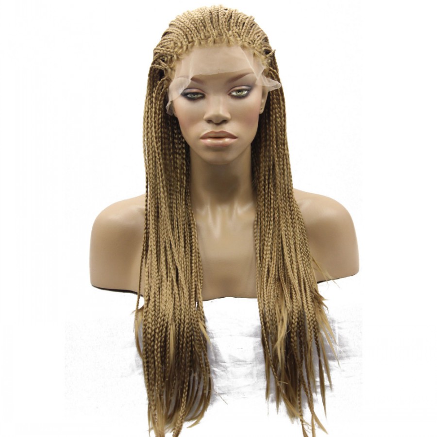 Honey Blonde Micro Braid Wig Synthetic Lace Front Wig Heat Resistant Fiber black/brown /burgundy Braided Box Braids Wig for Black Women