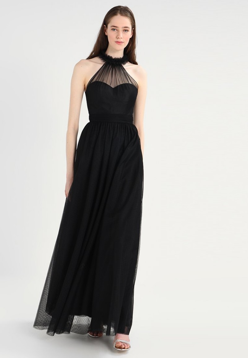 Latest Elegant Black Evening Dresses Custom Made Sheer Jewel Neckline Sleeveless Long Tulle Prom Dress Party Gowns