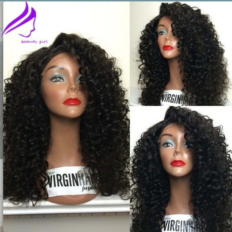 Free shipping side part Kinky Curly Wig afro curly Synthetic front Wigs with baby hair for Black Women African Hairstyle