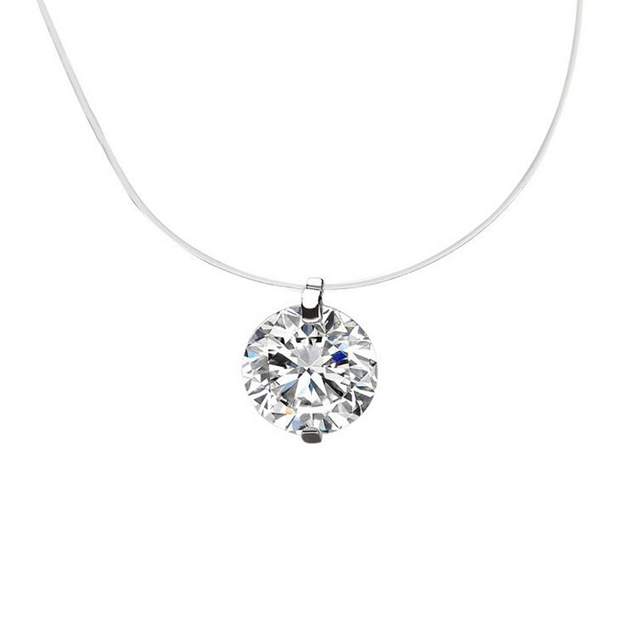 68mm White CZ And Pearl Invisible Clear Rope Necklace 925 Silver Women Jewelry