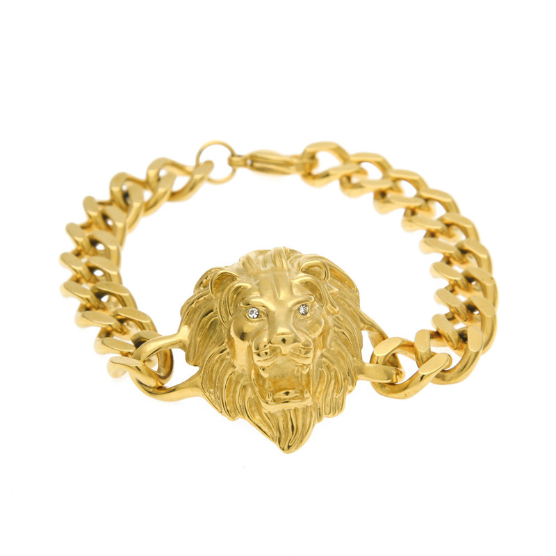 New Fashion Men Chain Bracelet High Quality Stainless Steel 18K Yellow Gold Plated Lion Head Bracelet for Men Women BRC-170, Black
New Fashion Men Chain Bracelet High Quality Stainless Steel 18K Yellow Gold Plated Lion Head Bracelet for Men Women BRC-170, Black