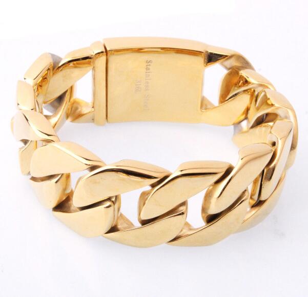 23cm (9 inch) or 21.5cm (8.5 in) Jewelry Large 316L Stainless steel jewelry Gold Miami cuban curb chain bracelet bangle Heavy Huge 26mm Mens